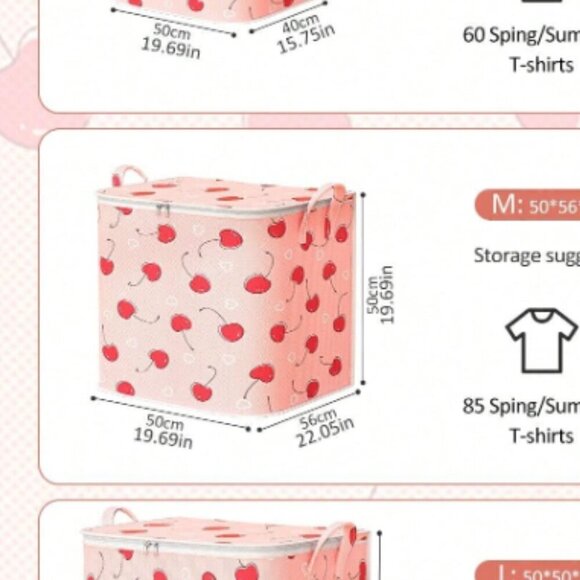 *Cherry Canvas Zipper Closet Storage Small or Medium or Large Pink Red NWT - Picture 6 of 7